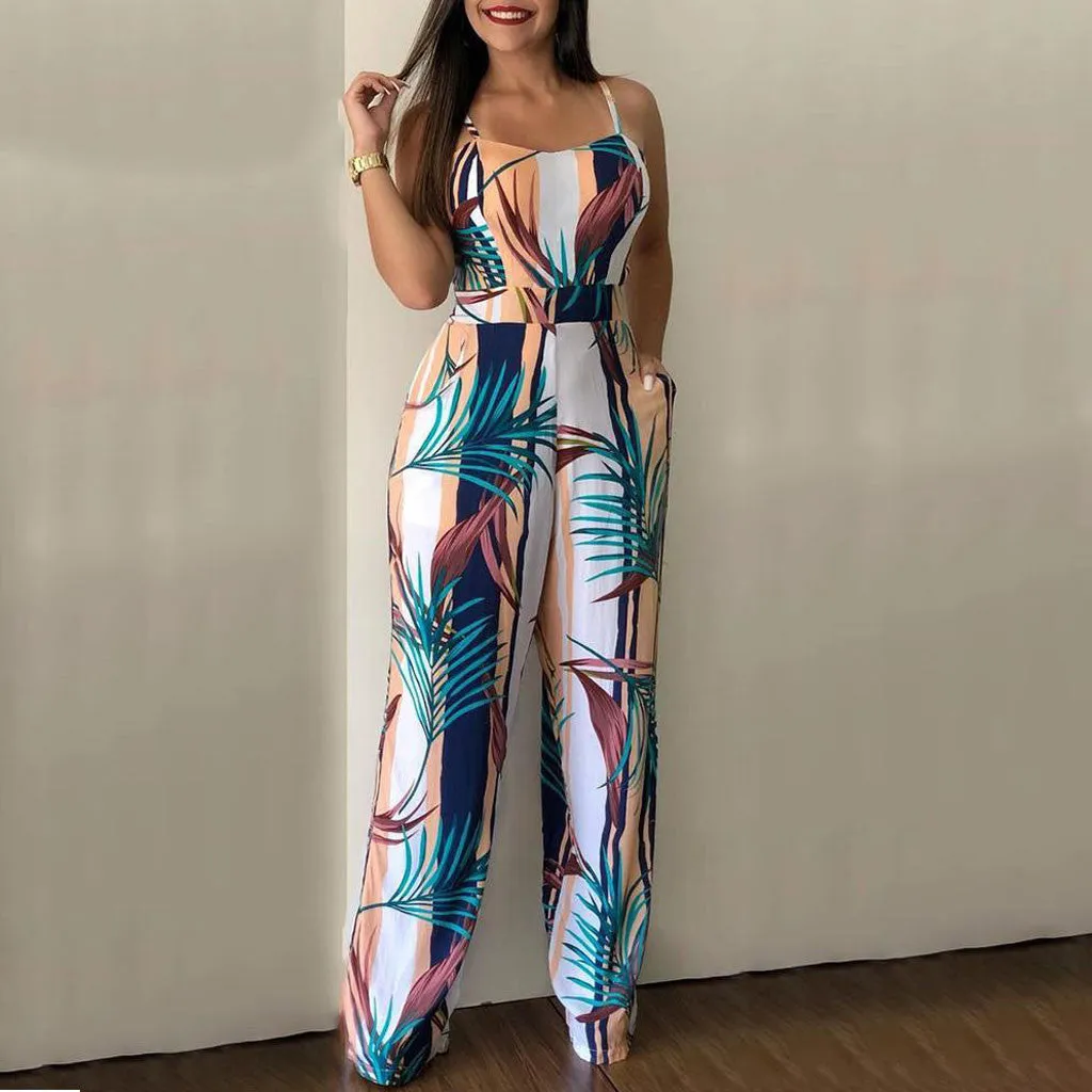 Casual Sleeveless WideLeg Pants Bodysuit Long Trousers Jumpsuit