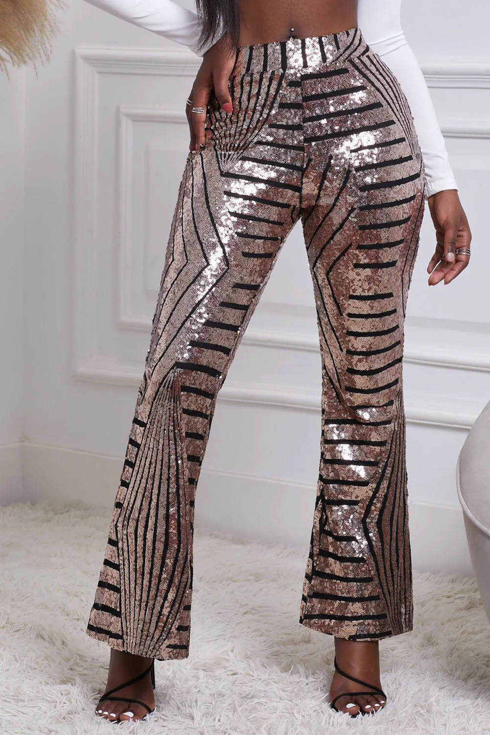 Chic Brown Sequin Wide Leg Pants