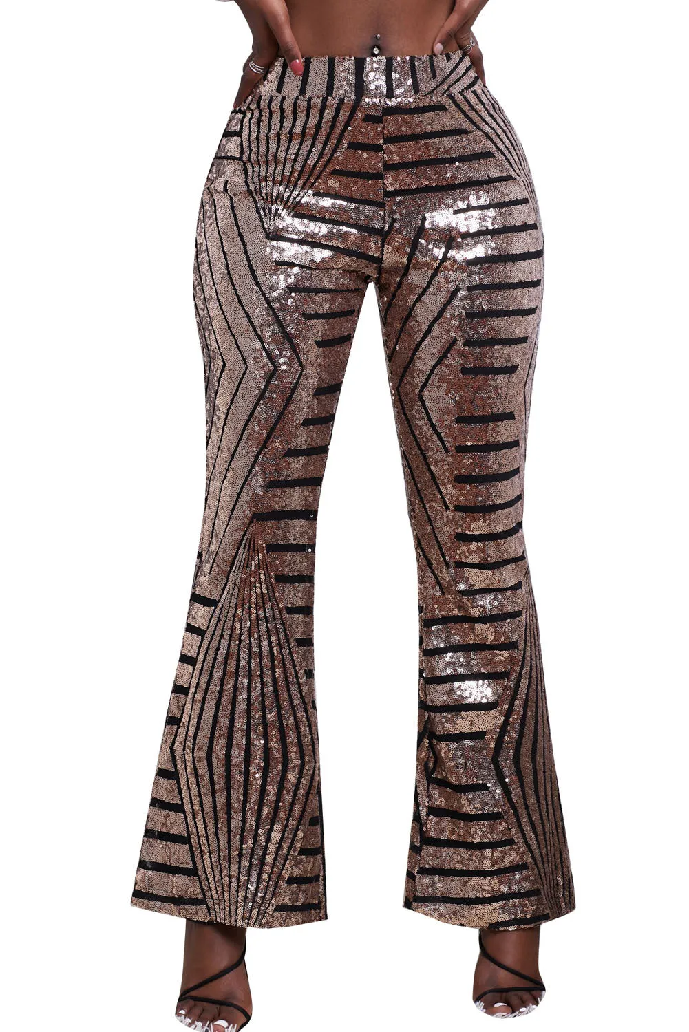 Chic Brown Sequin Wide Leg Pants