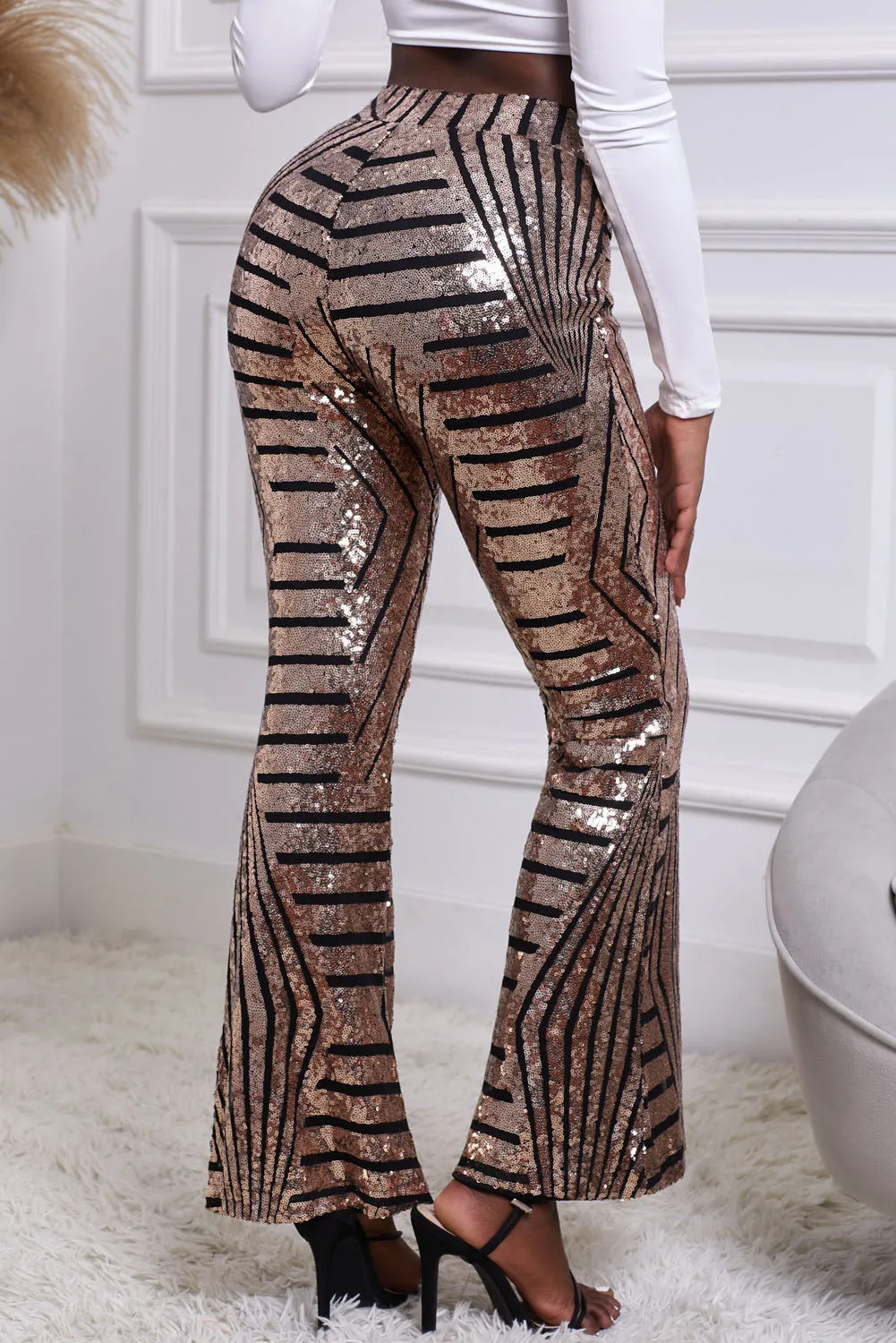 Chic Brown Sequin Wide Leg Pants