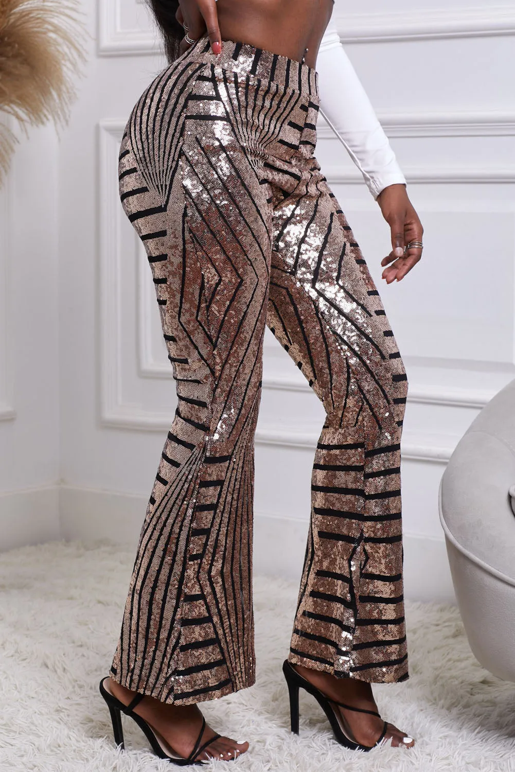 Chic Brown Sequin Wide Leg Pants