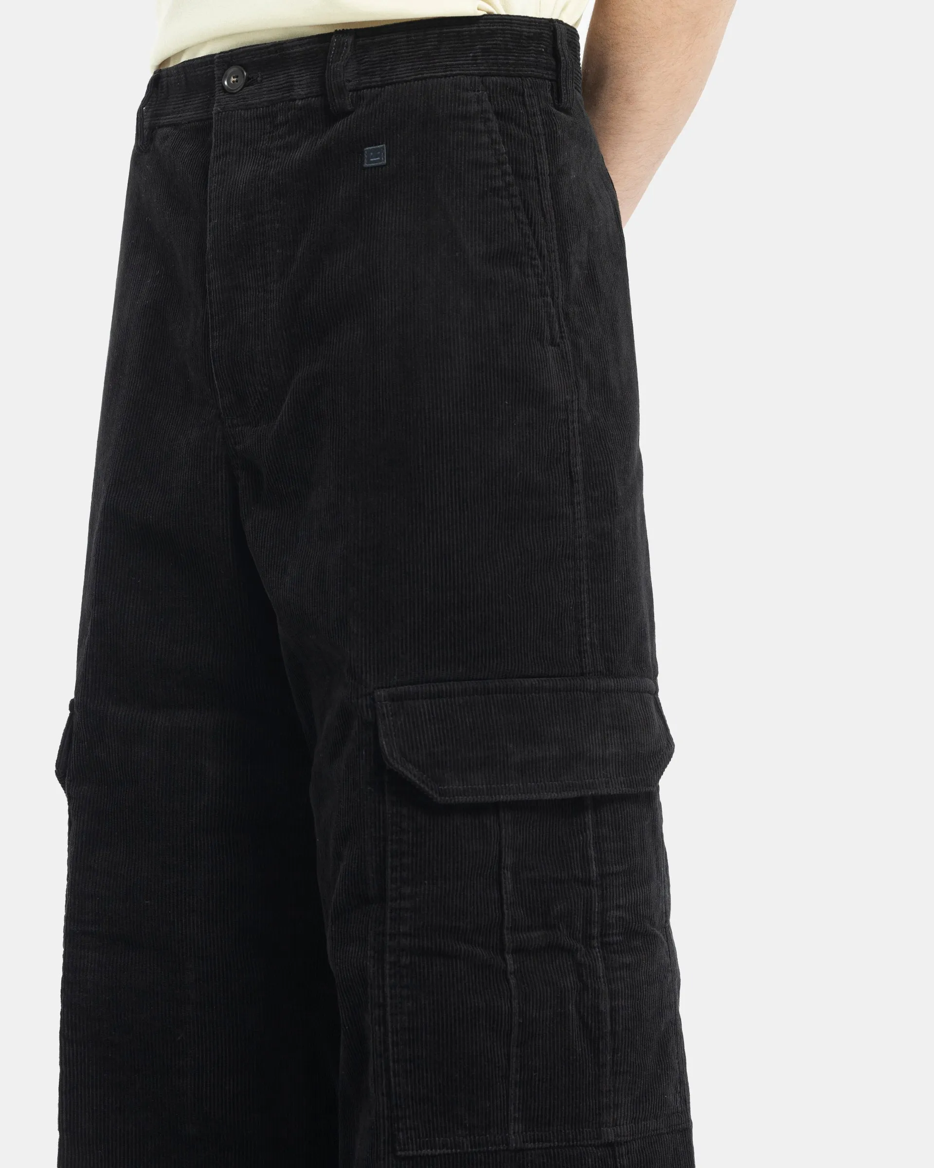 Corduroy Cargo Trousers in Black