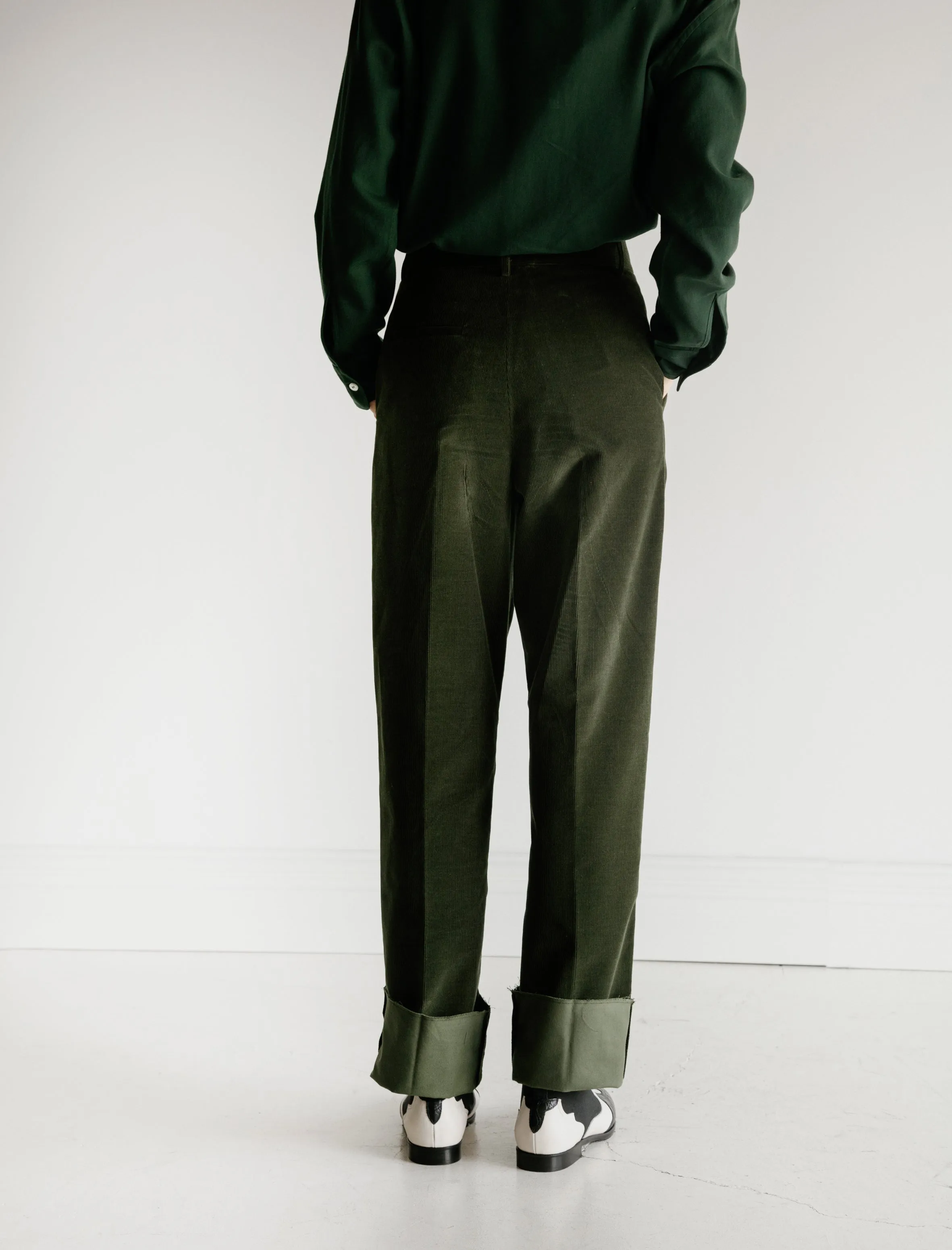 Corduroy Pleated Trousers Green