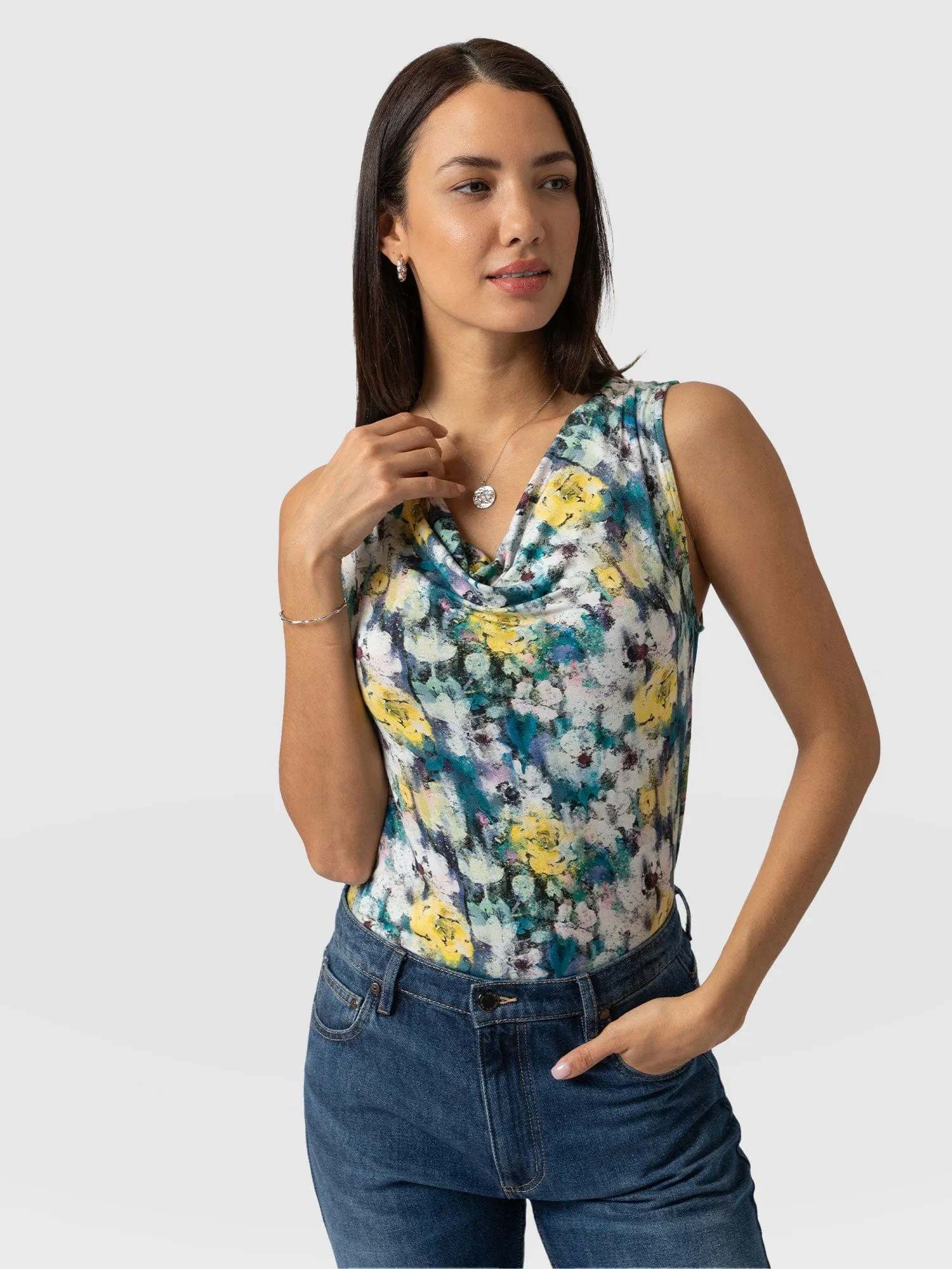 Cowl Neck Cami - Misty Floral