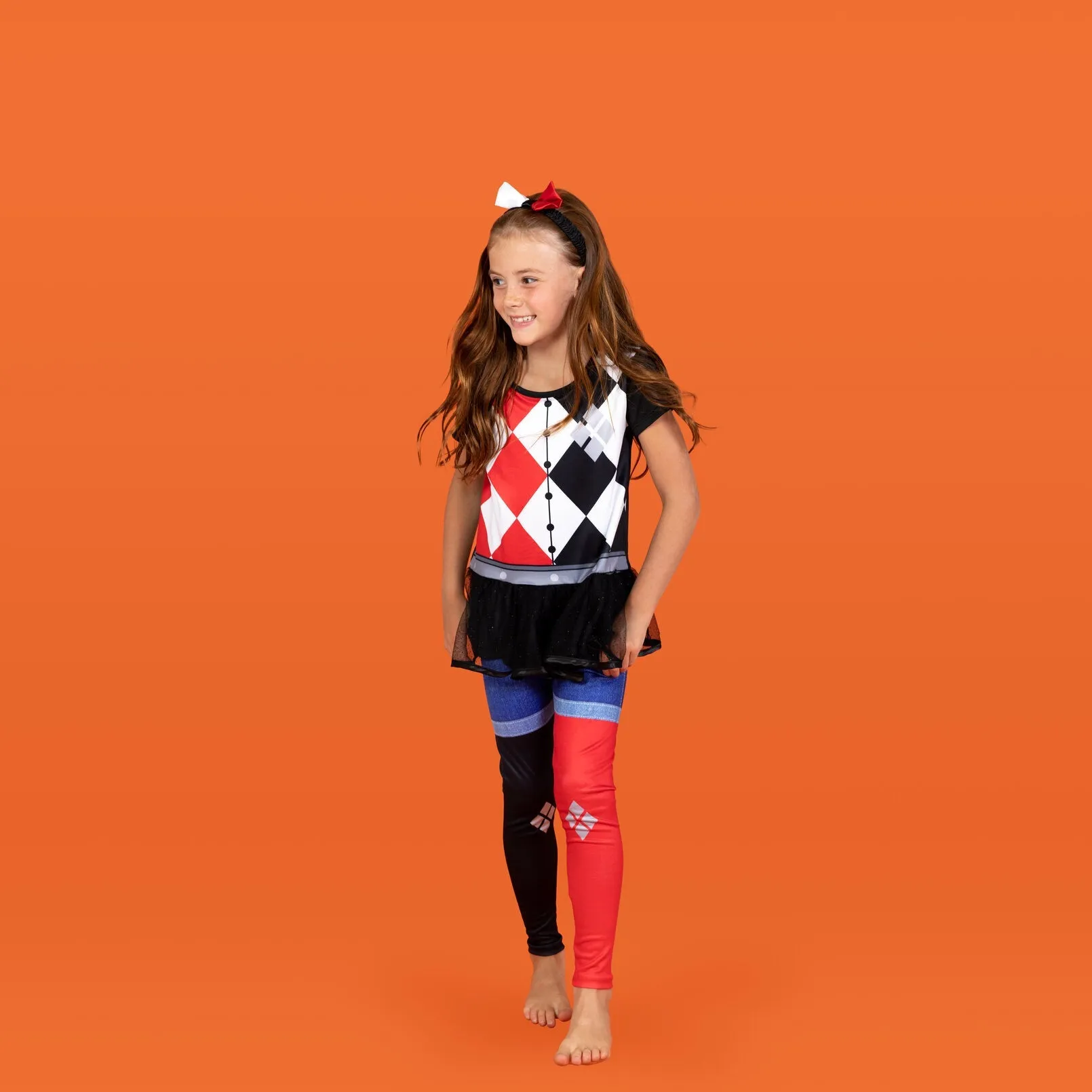 DC Comics Harley Quinn Costume Dress Leggings and Headband 3 Piece Set