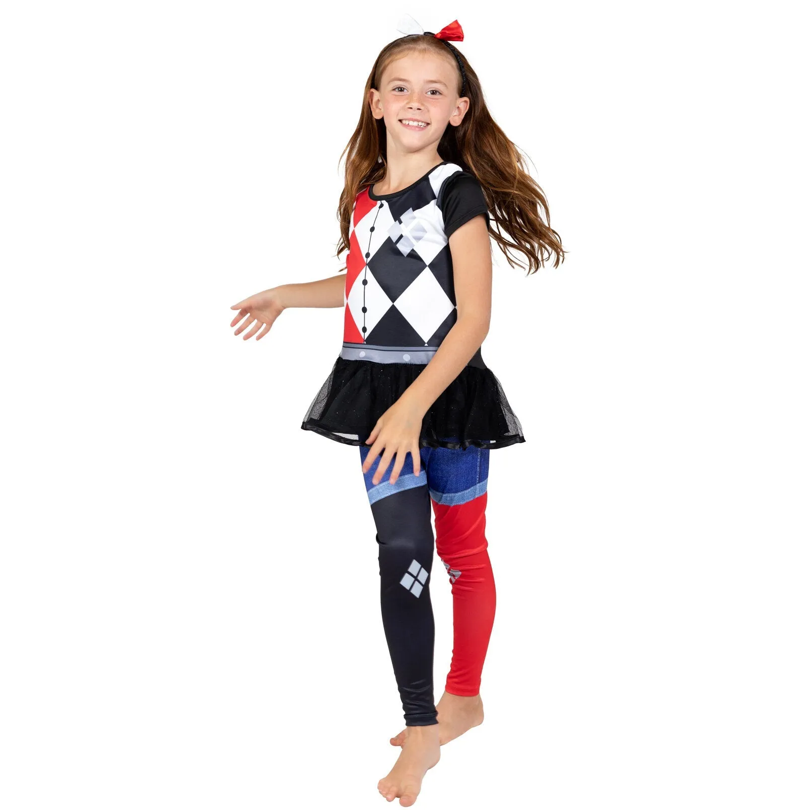 DC Comics Harley Quinn Costume Dress Leggings and Headband 3 Piece Set