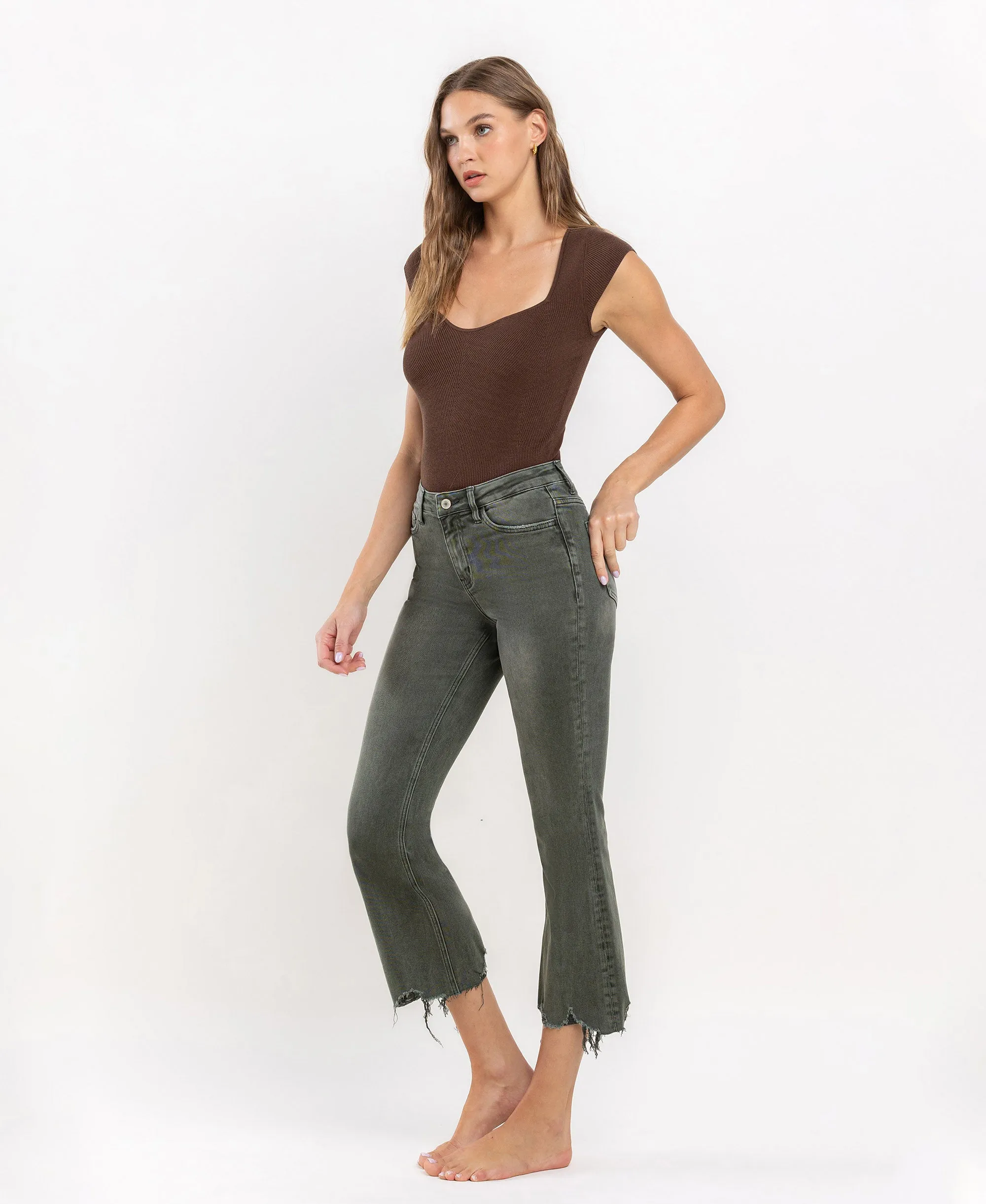 Deep Forest - High Rise Crop Flare Jeans