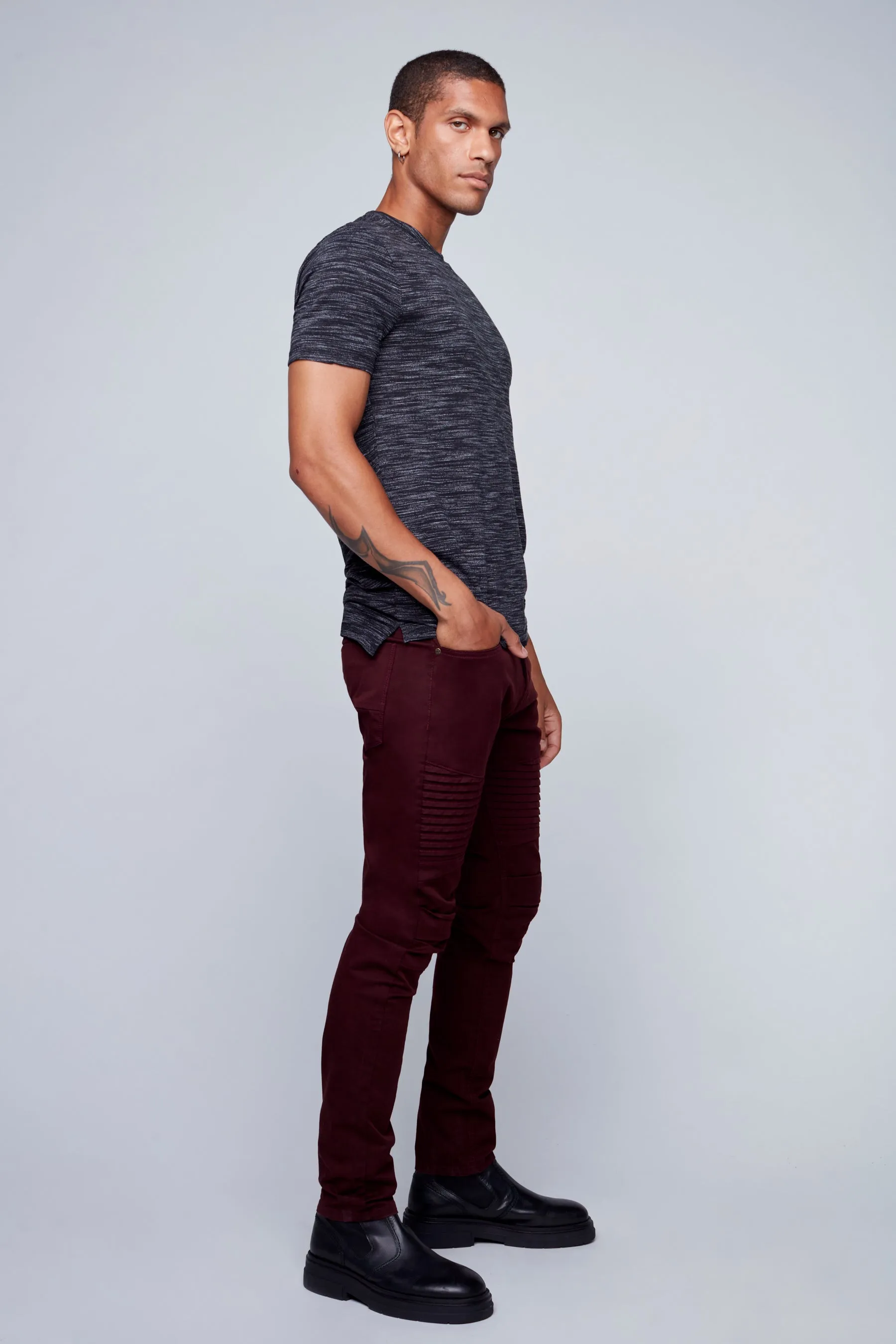 Deluxe 5 Pocket Slim Fit Pintuck Pants - WINE