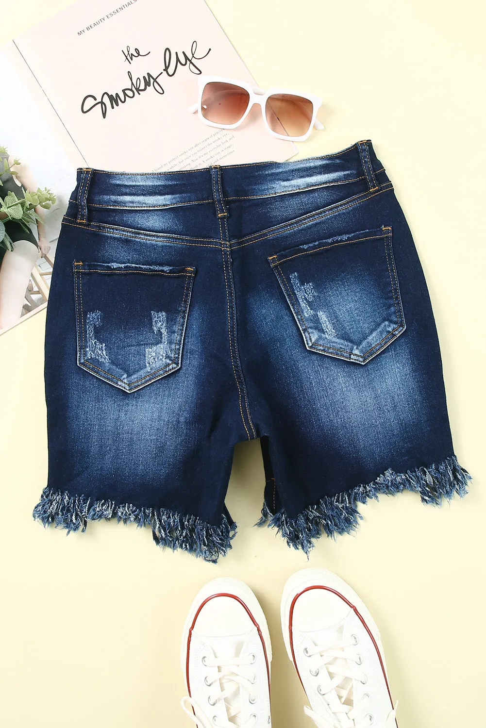 Denim Shorts for Women High Waist Distressed Frayed Casual Jeans Shorts