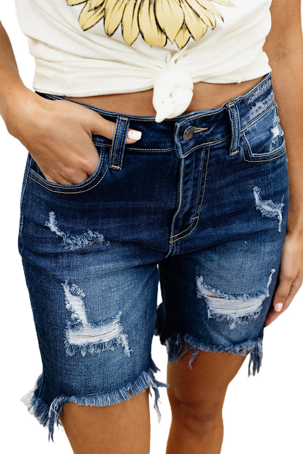 Denim Shorts for Women High Waist Distressed Frayed Casual Jeans Shorts