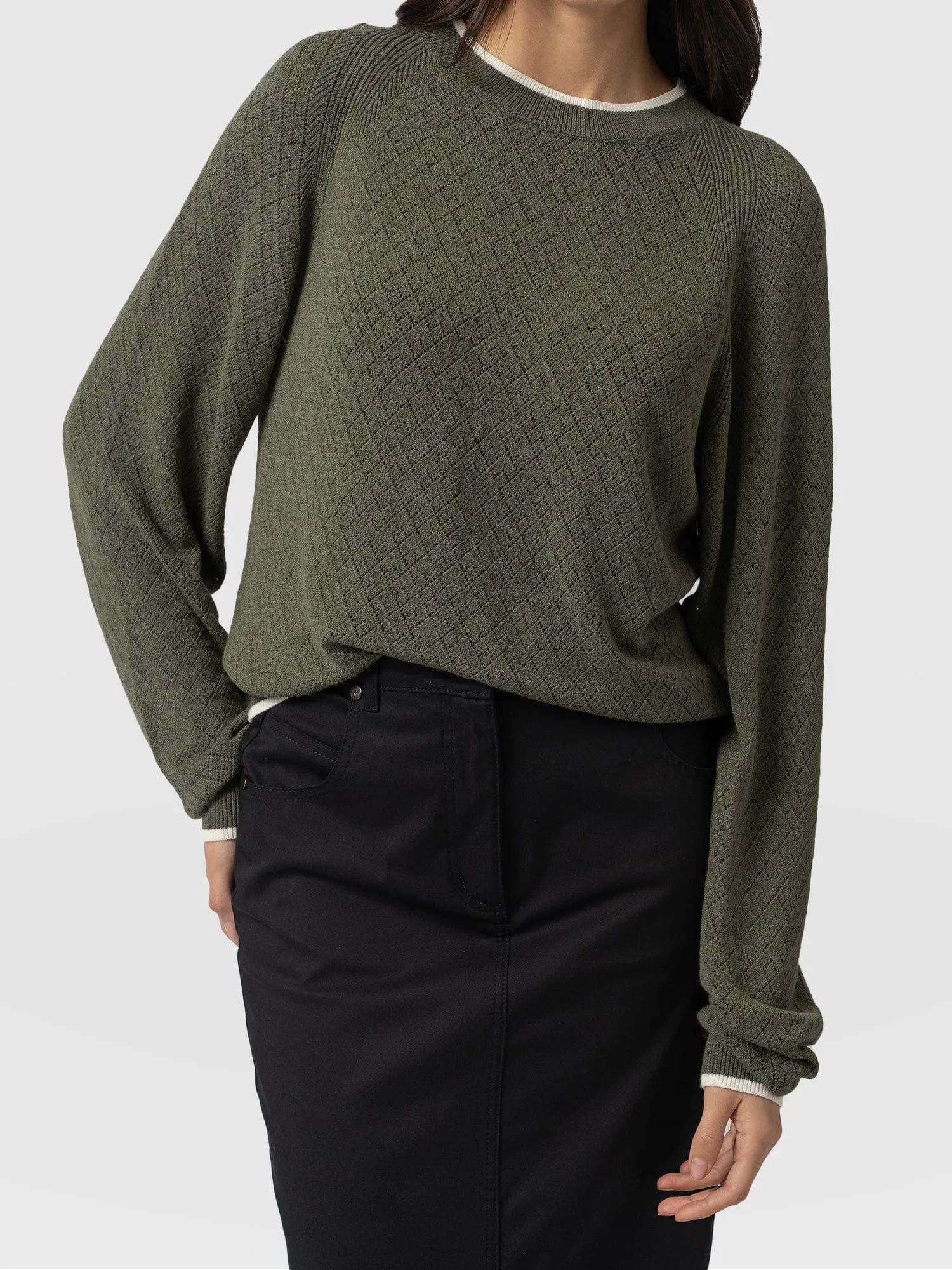 Diamond Knit Jumper - Khaki