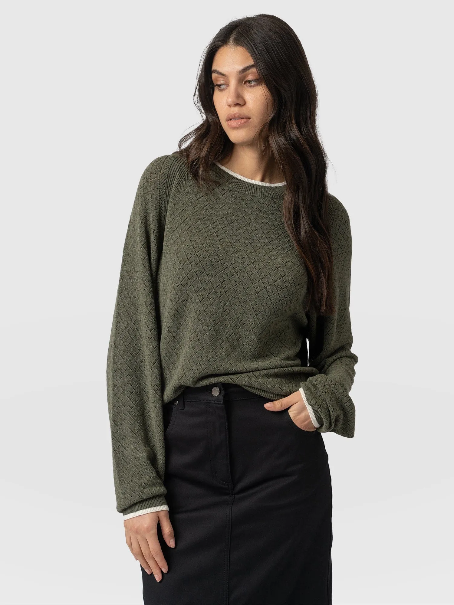 Diamond Knit Jumper - Khaki