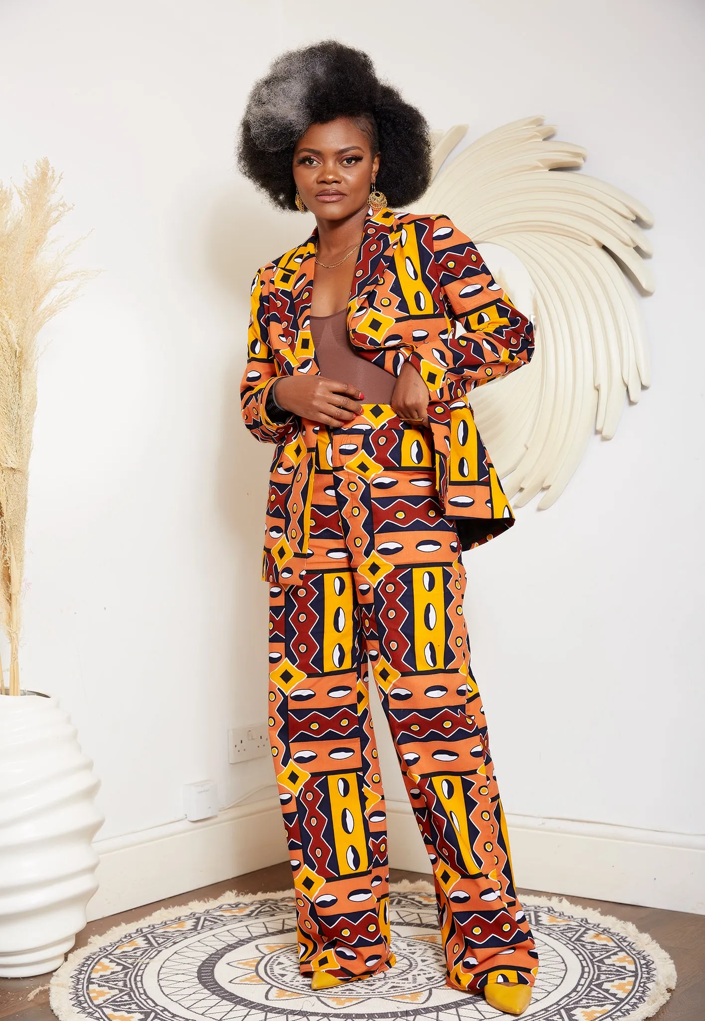 Double Breasted African Print Blazer With Detachable Belt - Malika