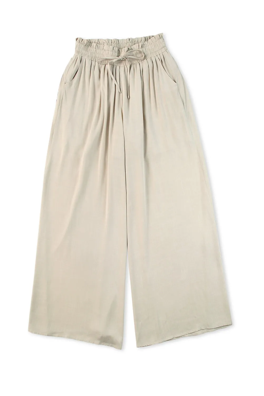 Drawstring Smocked High Waist Wide Leg Pants