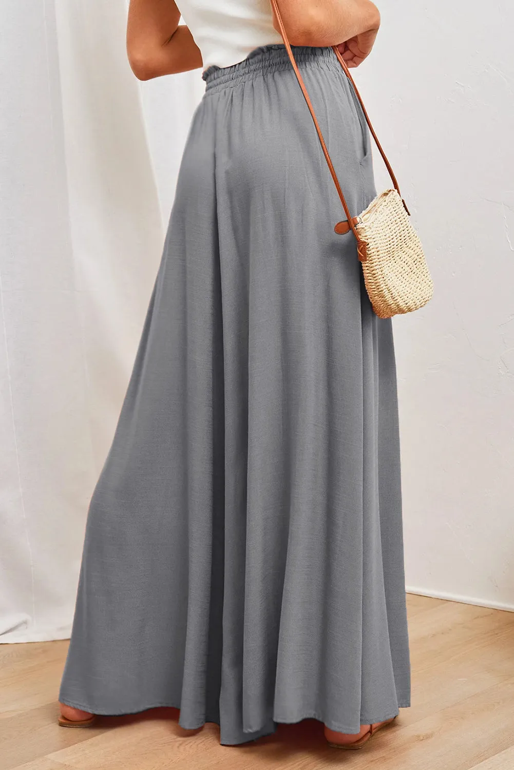 Drawstring Smocked High Waist Wide Leg Pants