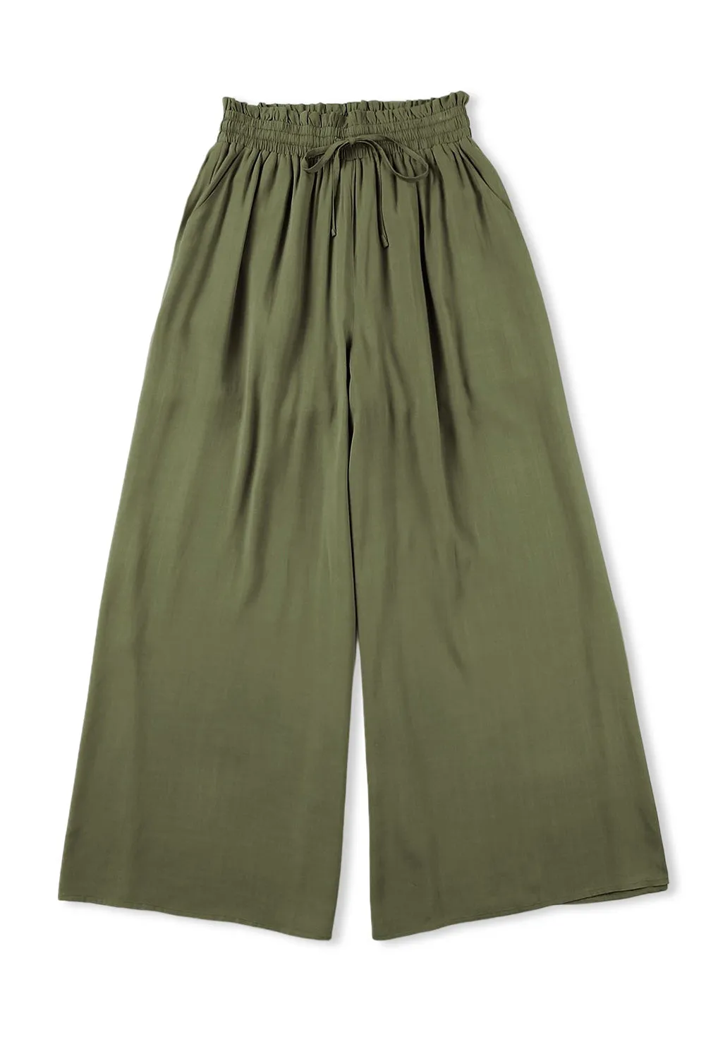 Drawstring Smocked High Waist Wide Leg Pants