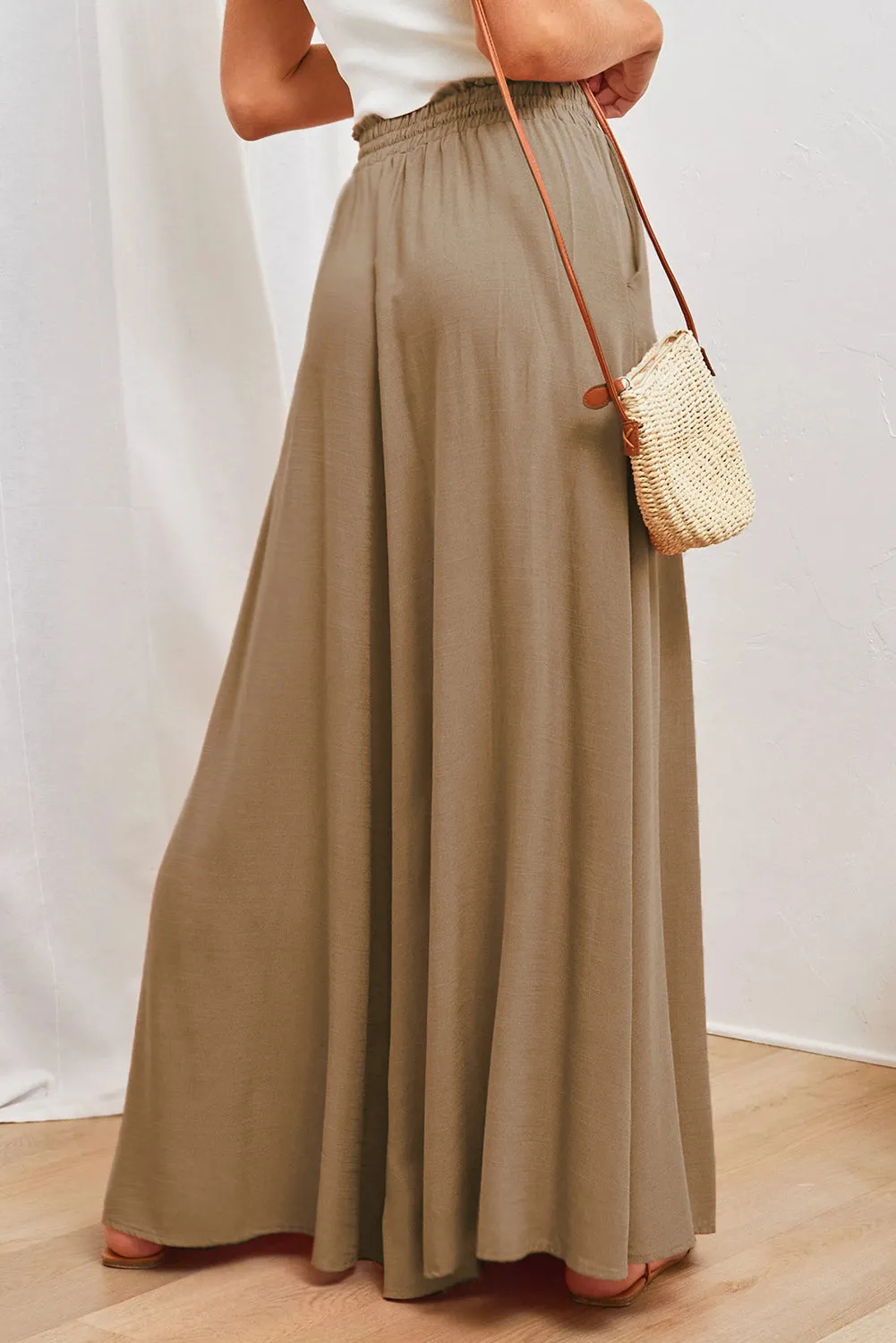 Drawstring Smocked High Waist Wide Leg Pants