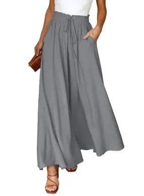 Drawstring Smocked High Waist Wide Leg Pants