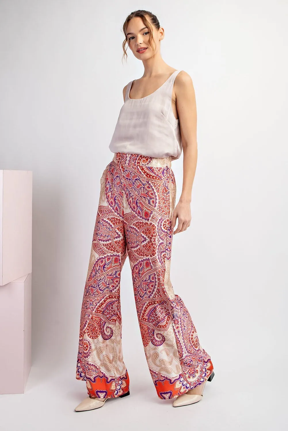 ee:some Paisley Tangerine Straight Leg Pants