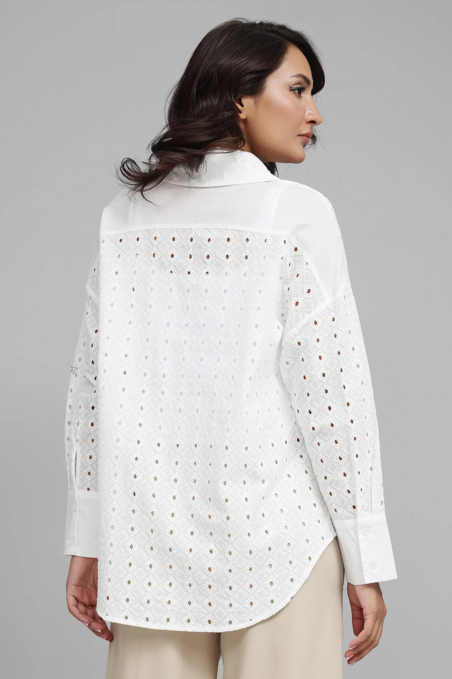 ELEGANCE EMBROIDERED EYELET BLOUSE-WHITE