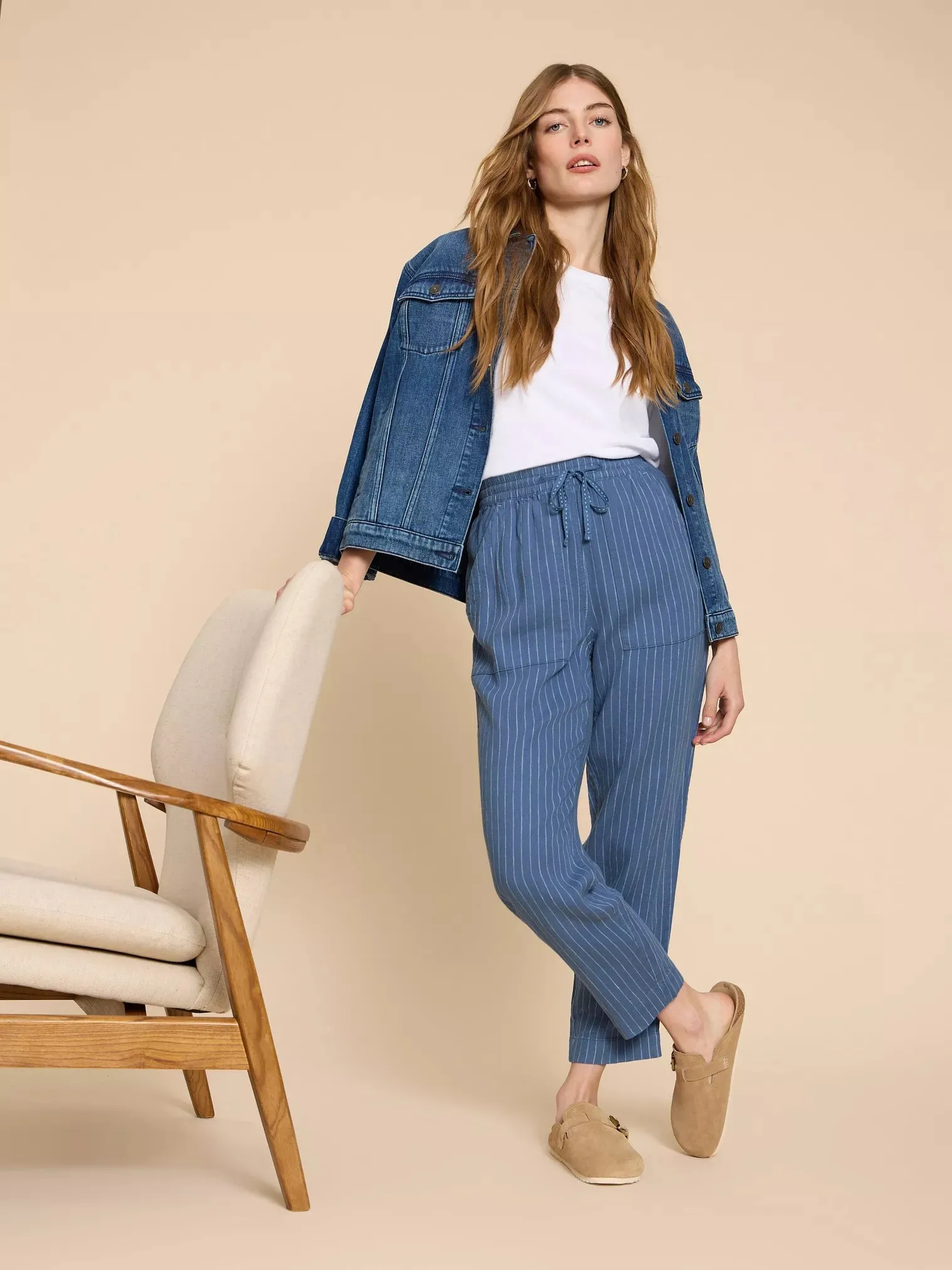 Elle Linen Blend Trouser - Blue Multi