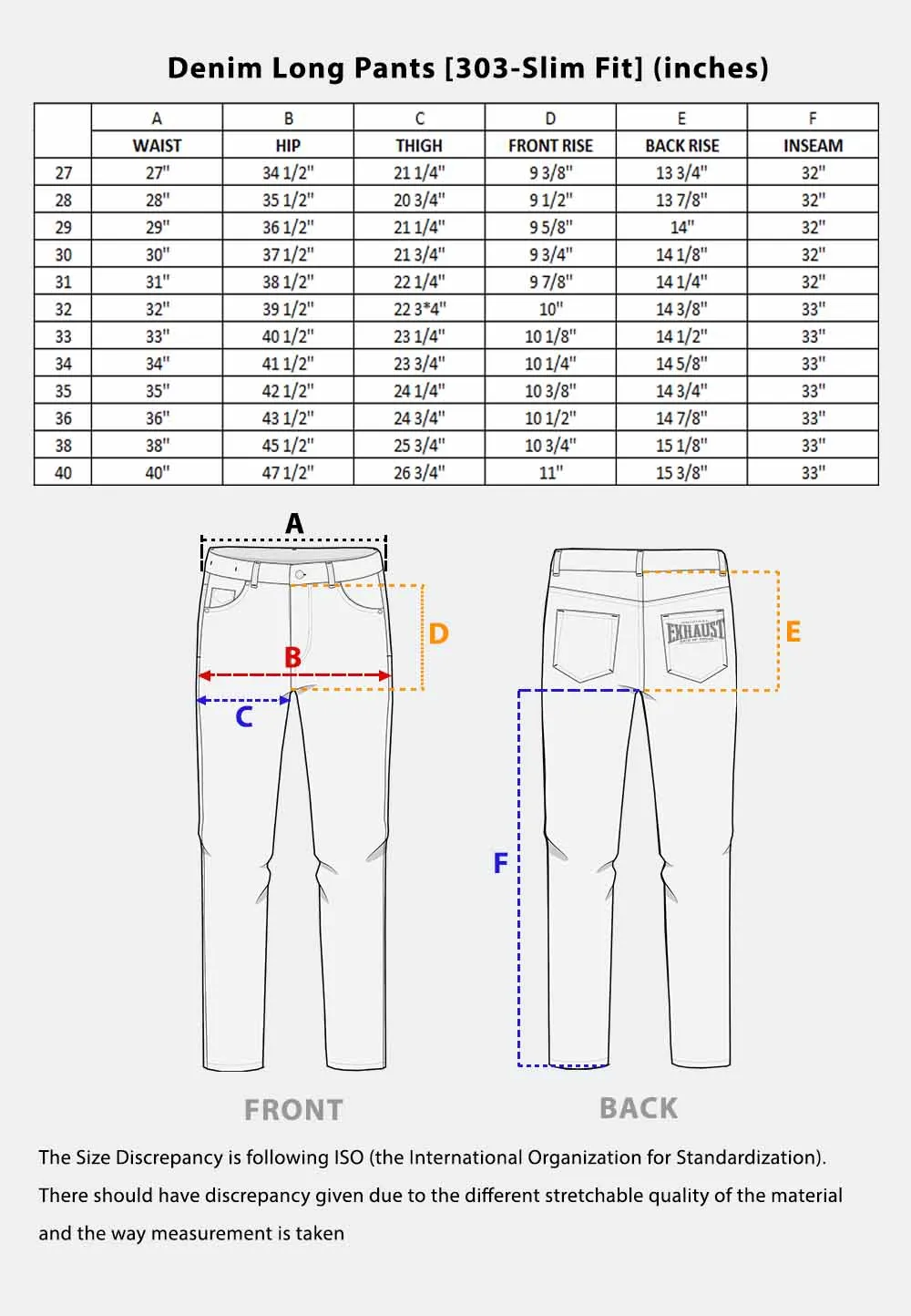 EXHAUST Stretchable Jeans Long Pants [303 Slim Fit] 1151