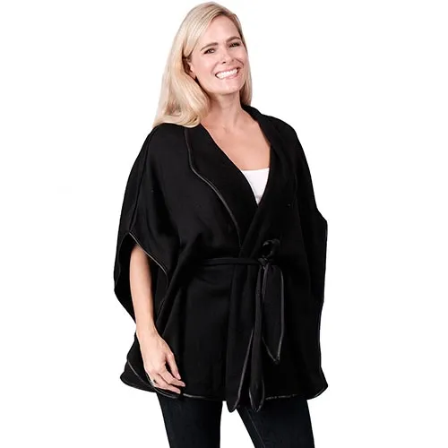 Faux Wool Cape with Belt Closure