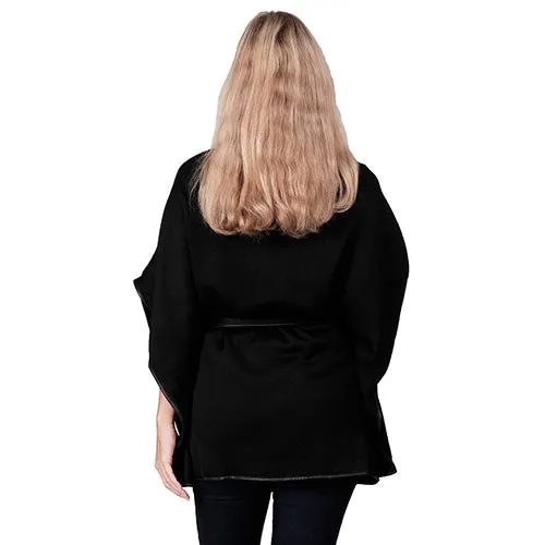 Faux Wool Cape with Belt Closure