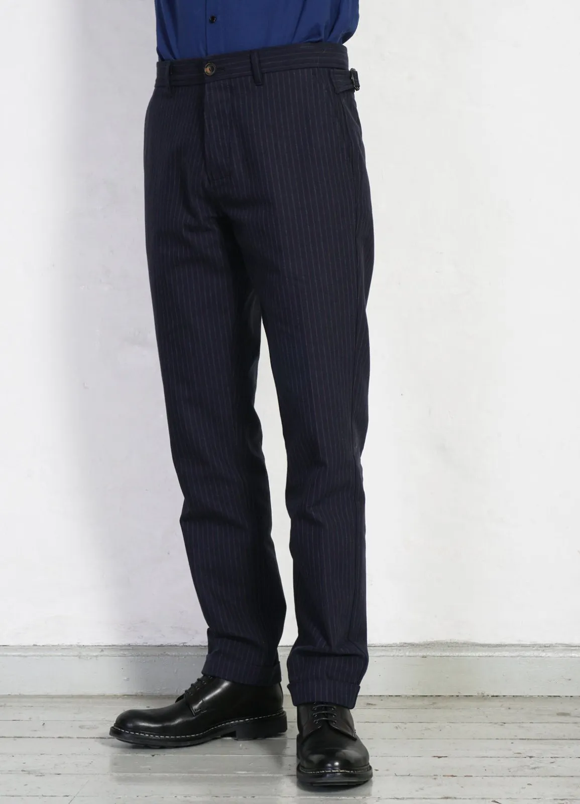 FINN | Side Buckle Regular Trousers | Blue Pin