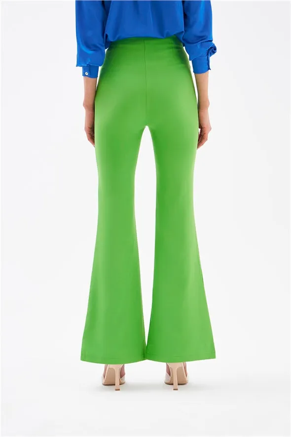 Flared High Waist 4- Button Pants - Green