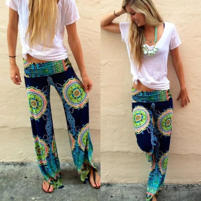 Floral Casual Wide Leg Long Harem Pants