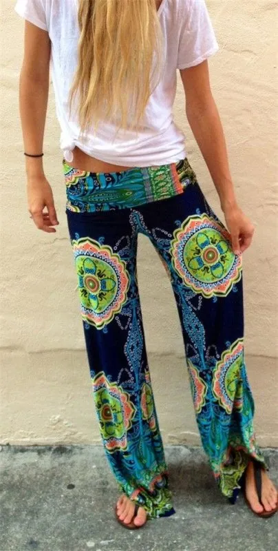 Floral Casual Wide Leg Long Harem Pants