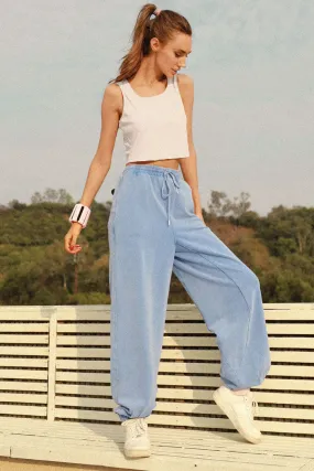 Frieeah  Drawstring Waist Elastic Pants