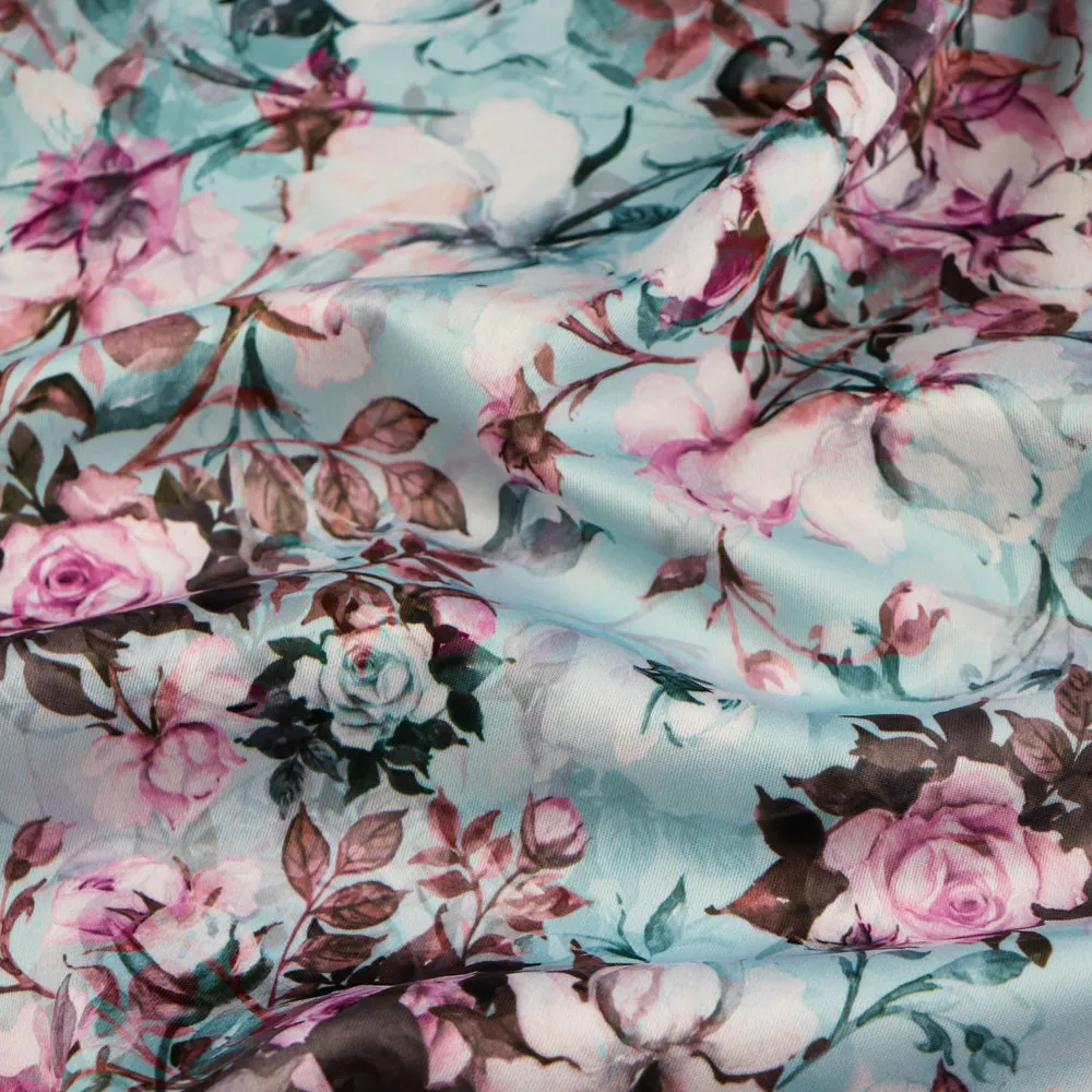 FS1005 Rose Bouquet Scuba Stretch Knit Fabric Mint