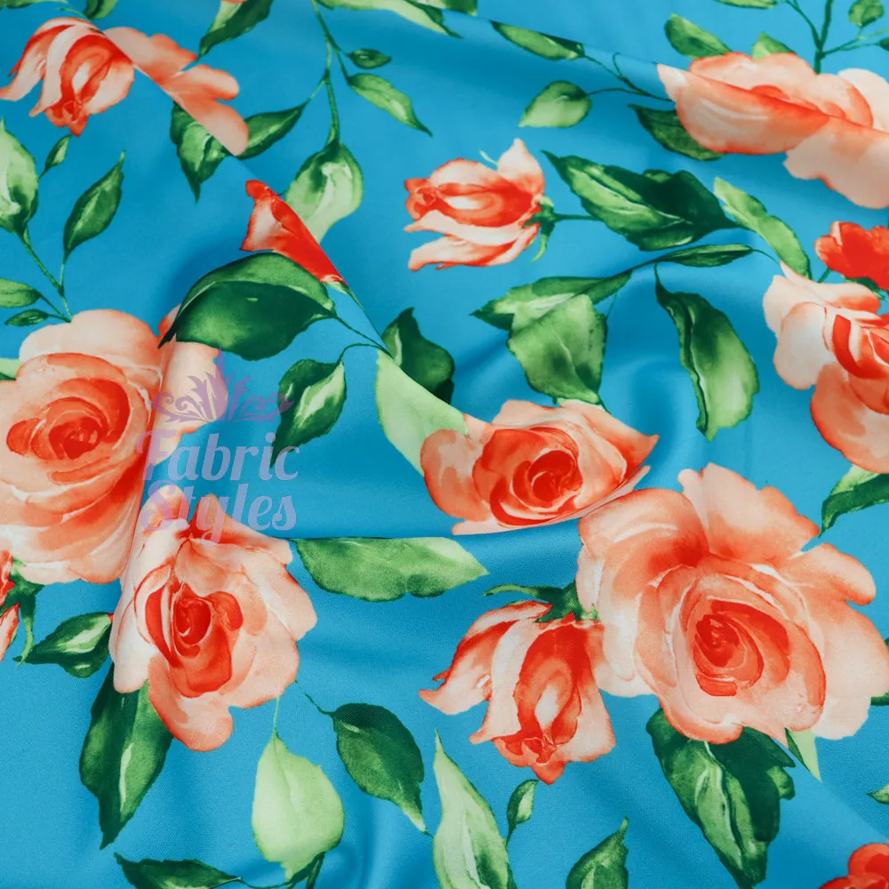 FS1039 Rosemary Floral Stretch Knit Fabric Teal