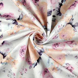 FS114_1 Peony Rose Pink Floral Scuba Stretch Knit Fabric White