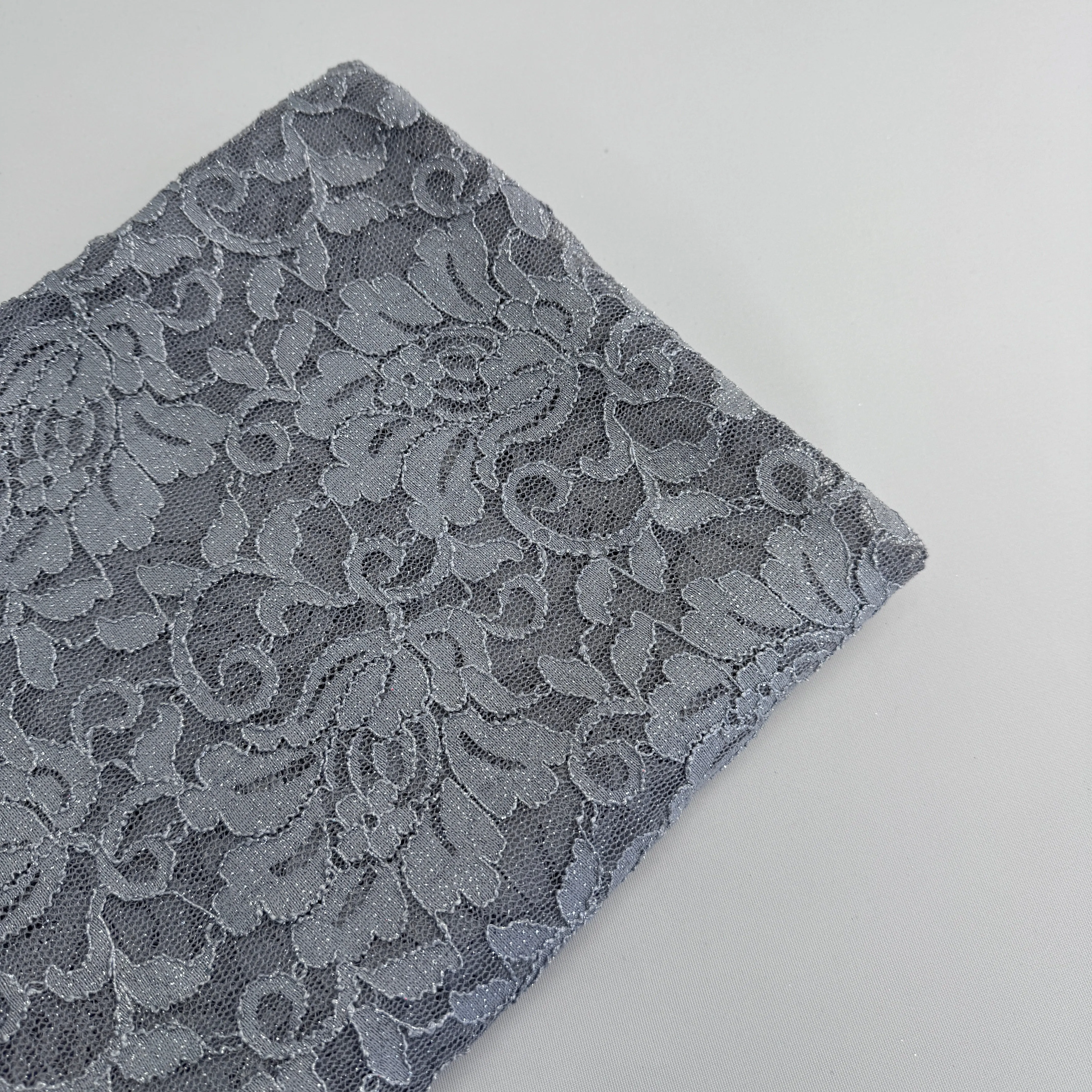 FS509_1 Grey Glitter Floral Lace