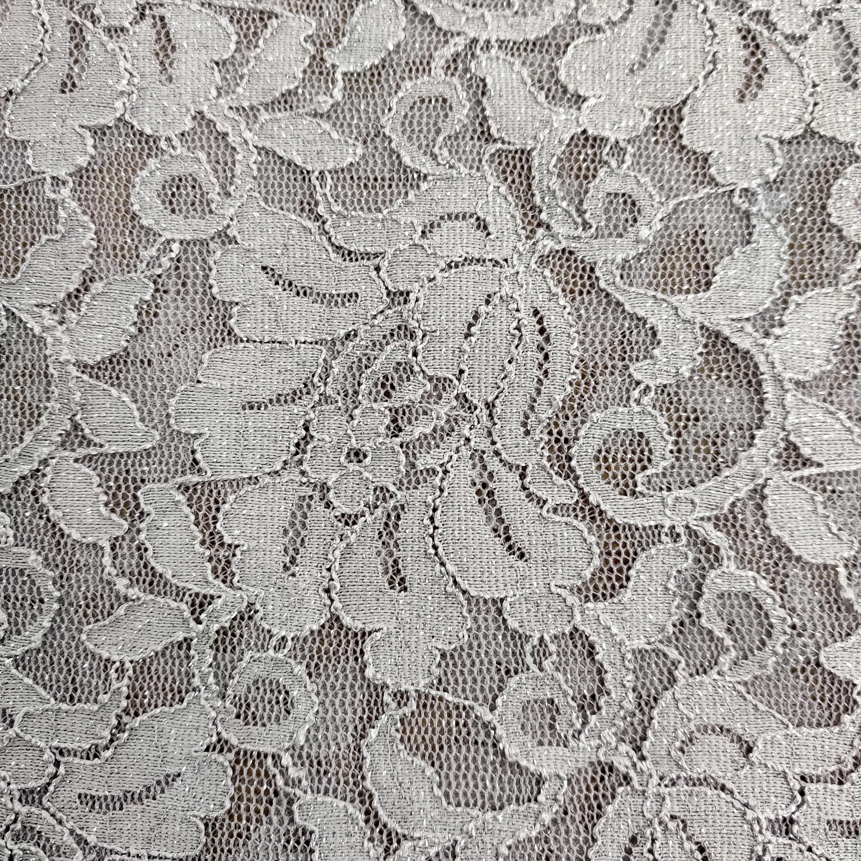 FS509_1 Grey Glitter Floral Lace