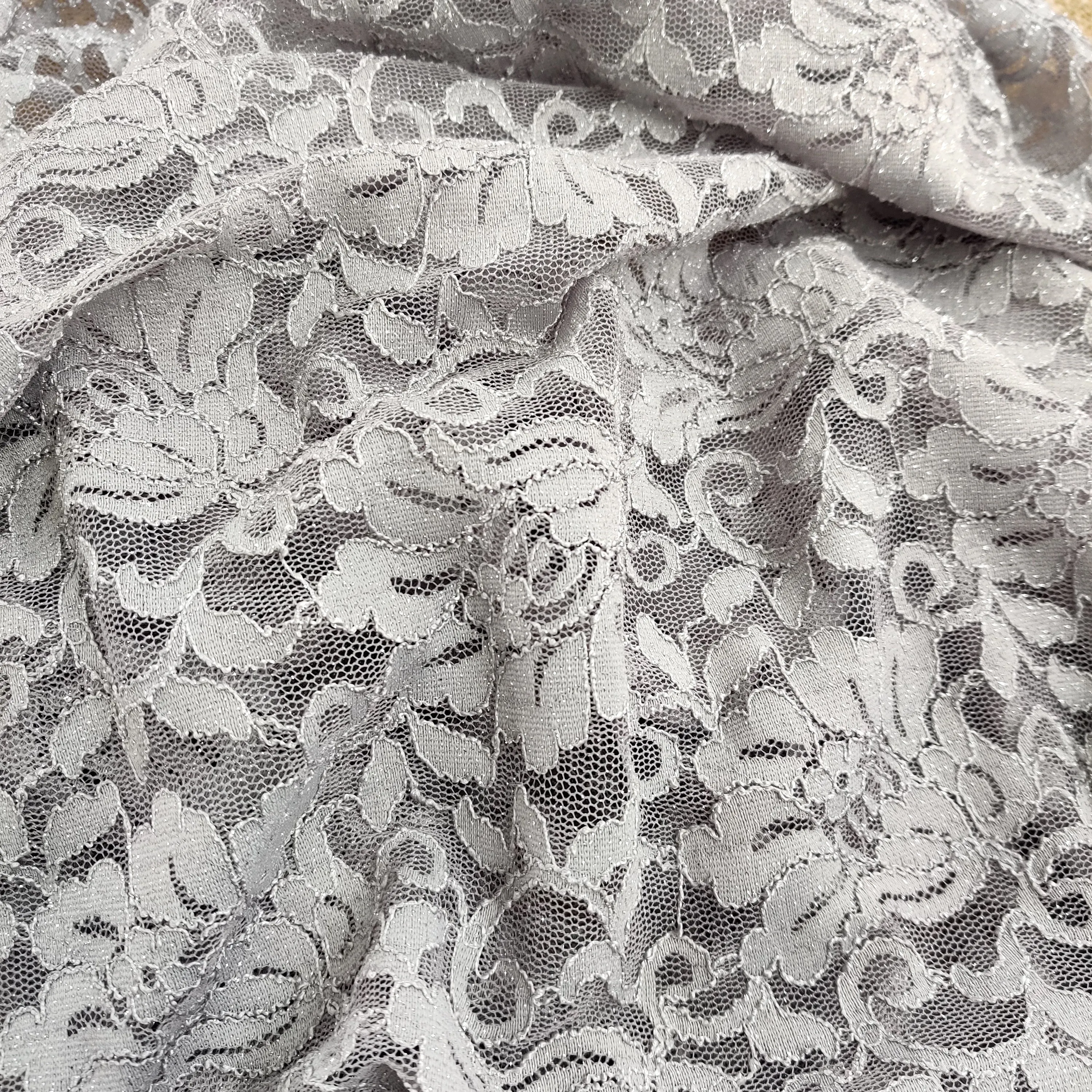 FS509_1 Grey Glitter Floral Lace