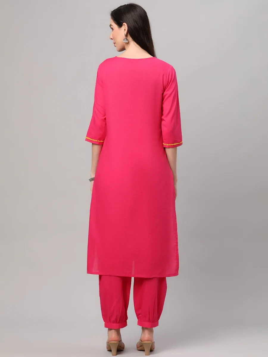 Fuchsia Embroidered Kurta Trouser Dupatta