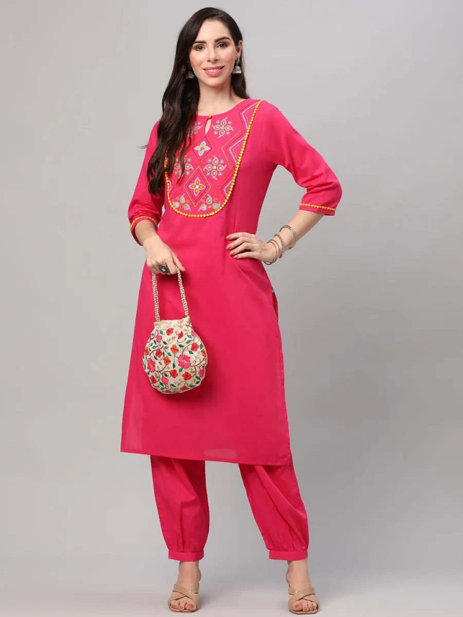 Fuchsia Embroidered Kurta Trouser Dupatta