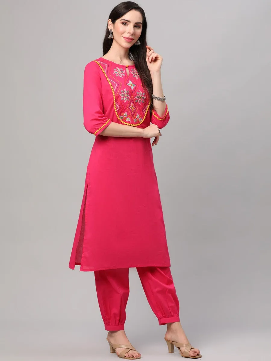 Fuchsia Embroidered Kurta Trouser Dupatta