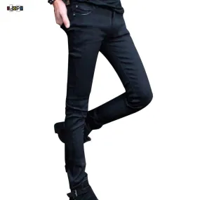 Funky Mens Fashion Pencil Pants Super Skinny Solid Black Elastic Washed Faded Slim Fit Long Jeans Trouser For Young Men