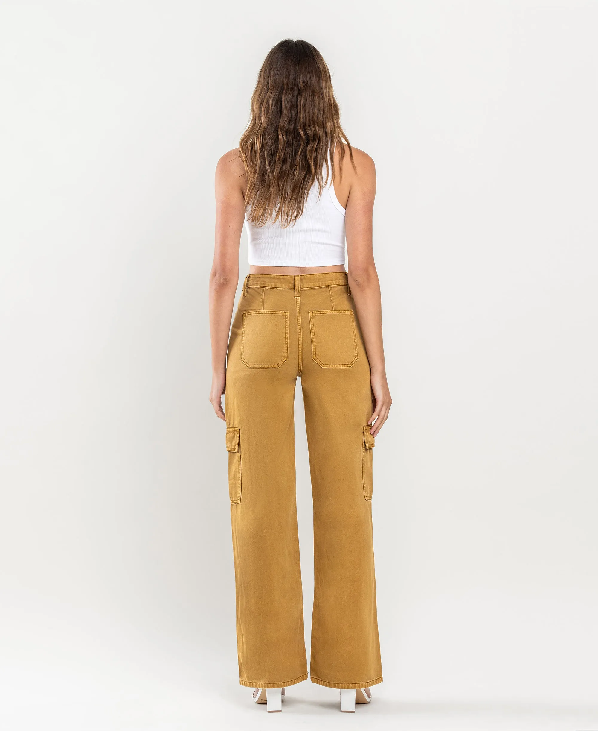 Golden Brown - High Rise Utility Cargo Wide Leg Jeans