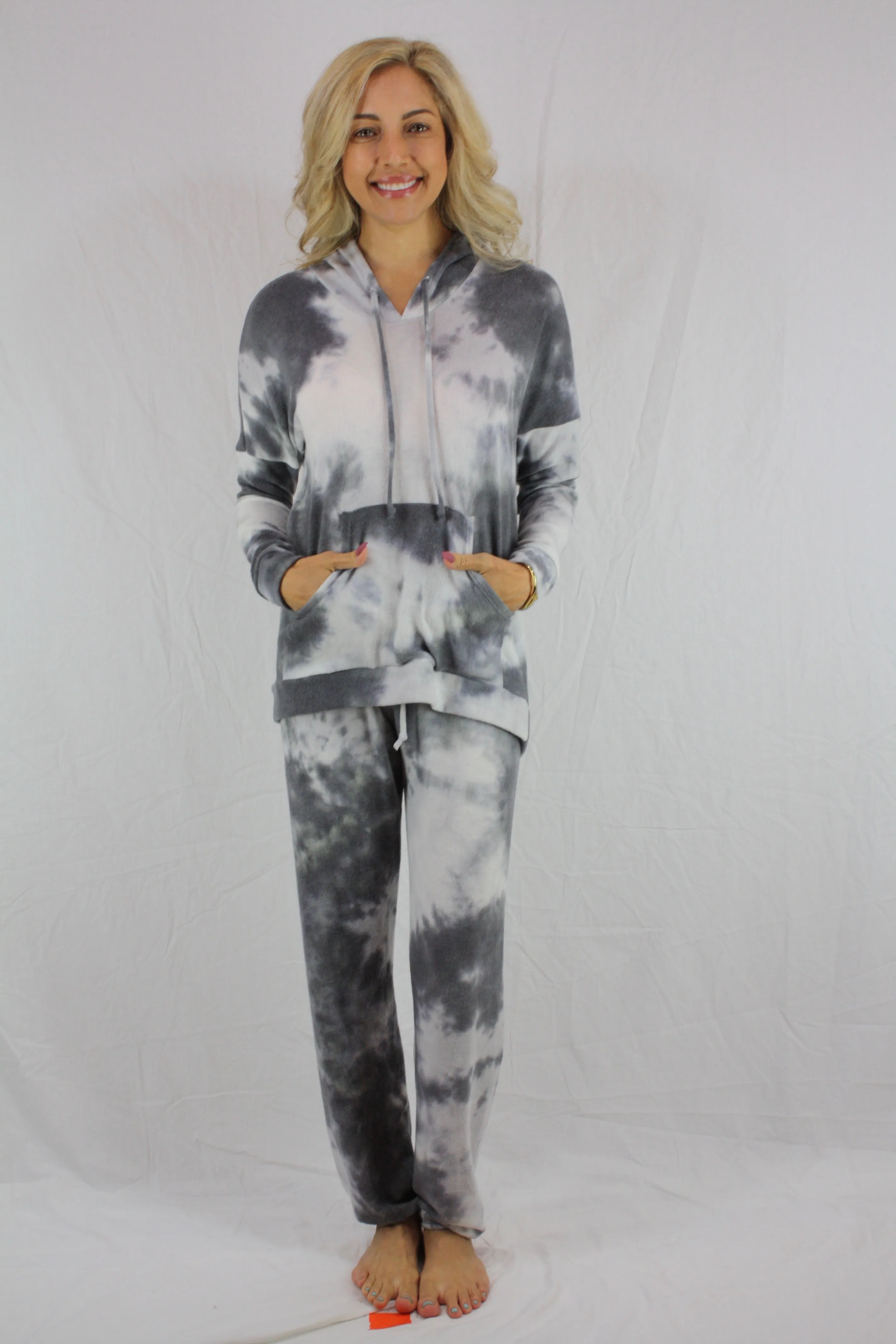 Grey White Tie Dye Hoodie Set