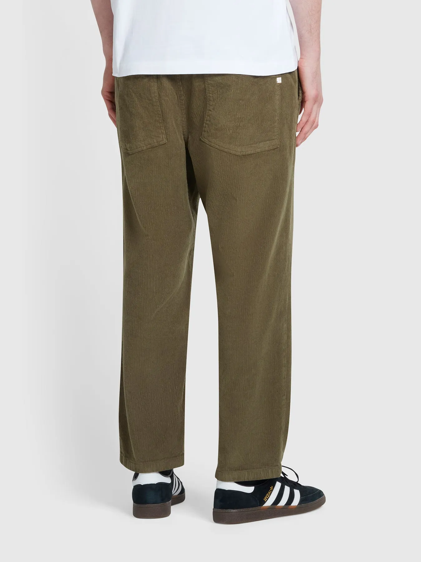 Mens Olive Green Hawtin Relaxed Tapered Fit Corduroy Trousers