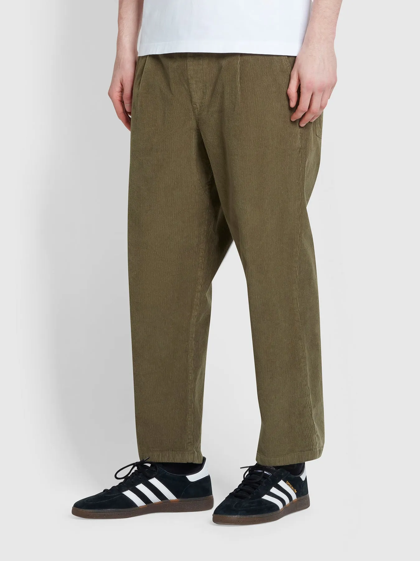 Mens Olive Green Hawtin Relaxed Tapered Fit Corduroy Trousers