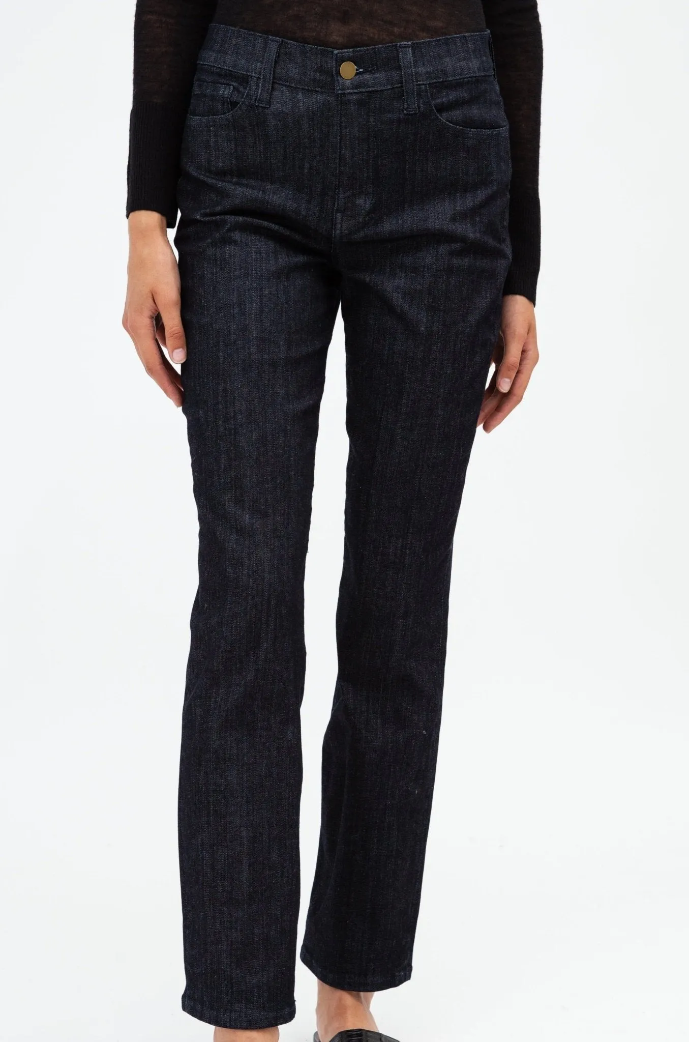 HIGH-RISE FIVE POCKET STRAIGHT LEG IN DARK WASH DENIM STRETCH