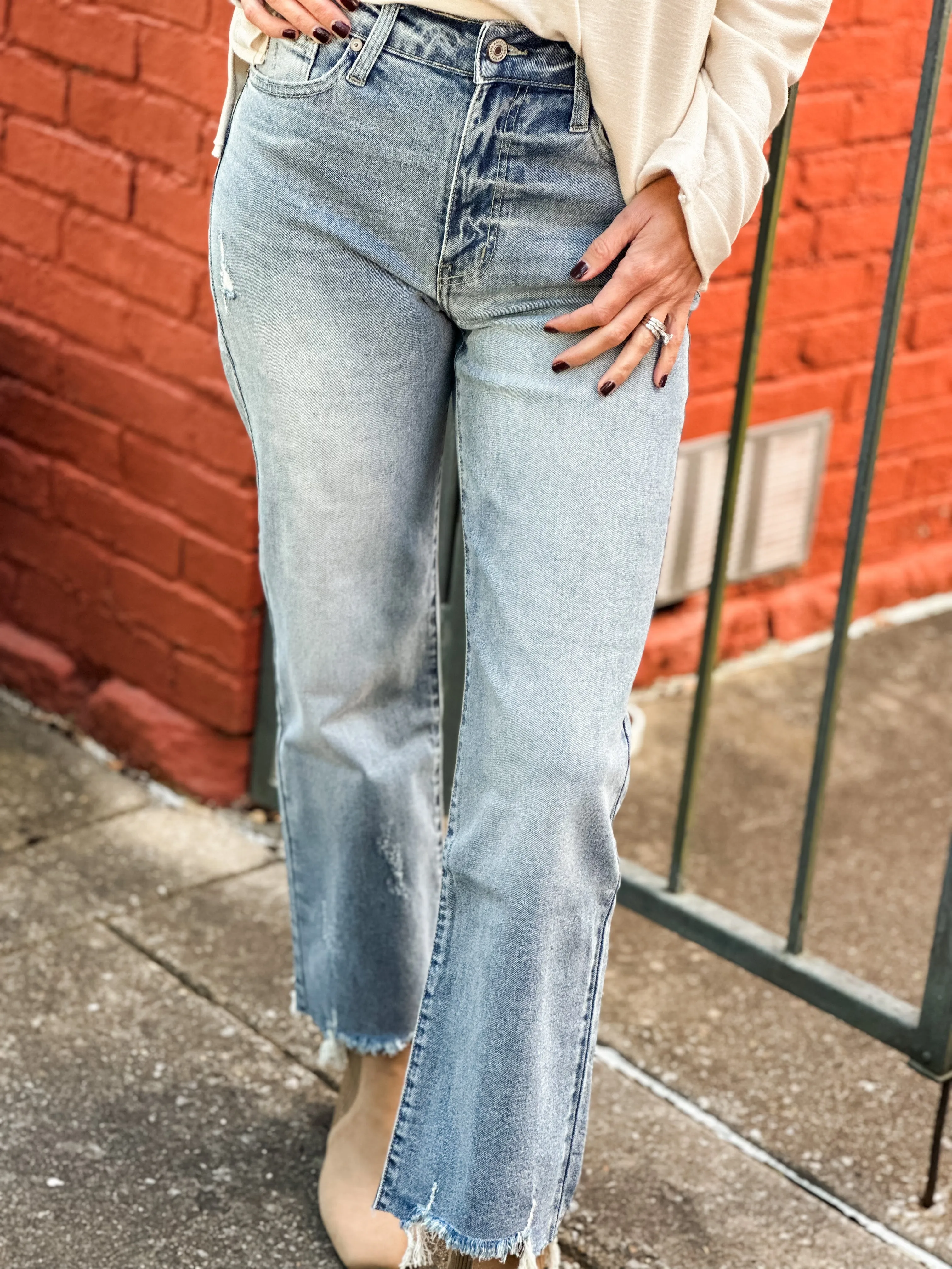 High Rise Slim Wide Leg Jeans