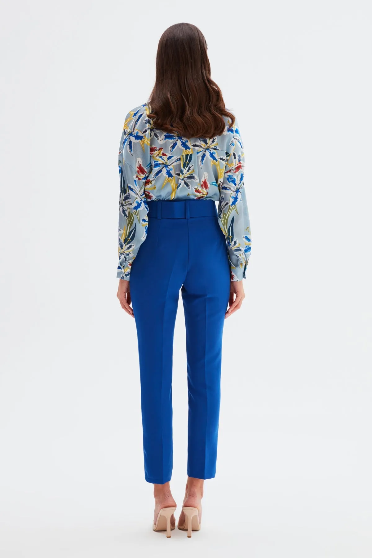 High Waist Belted Trousers - Azure